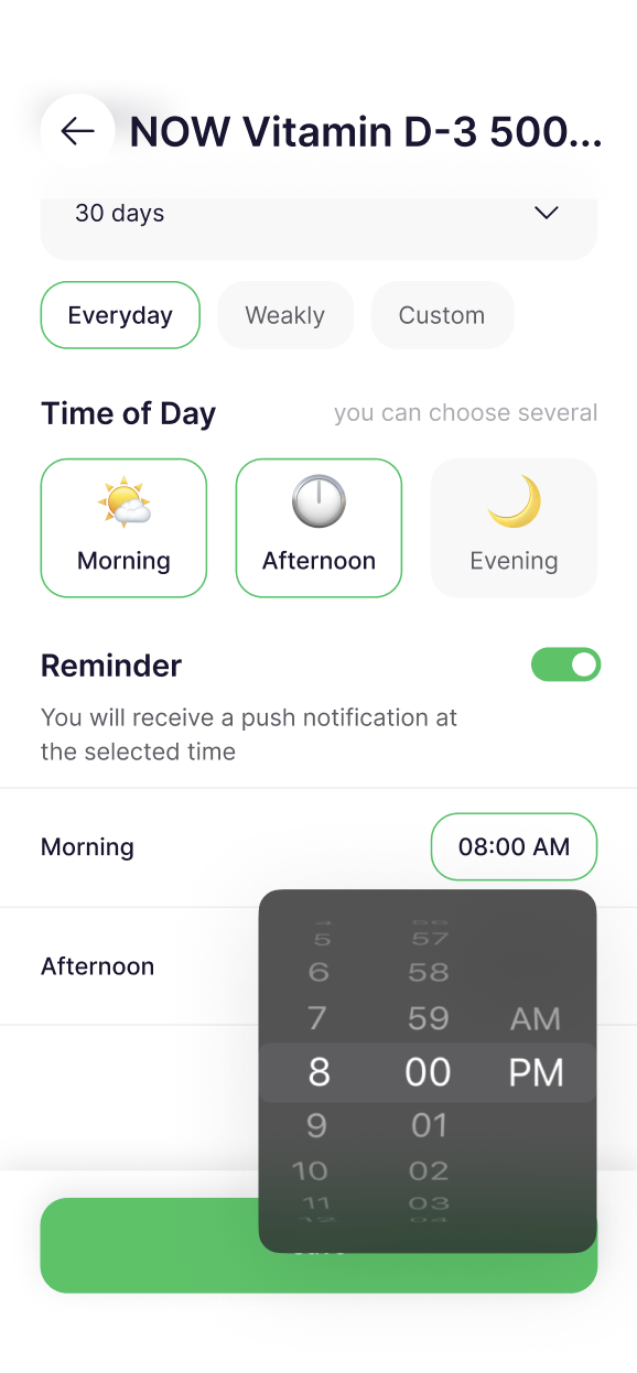 Supplement scheduling and reminder interface